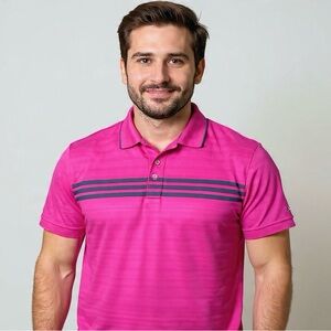 adidas Men's Vivid Pink Polo with Navy Stripes